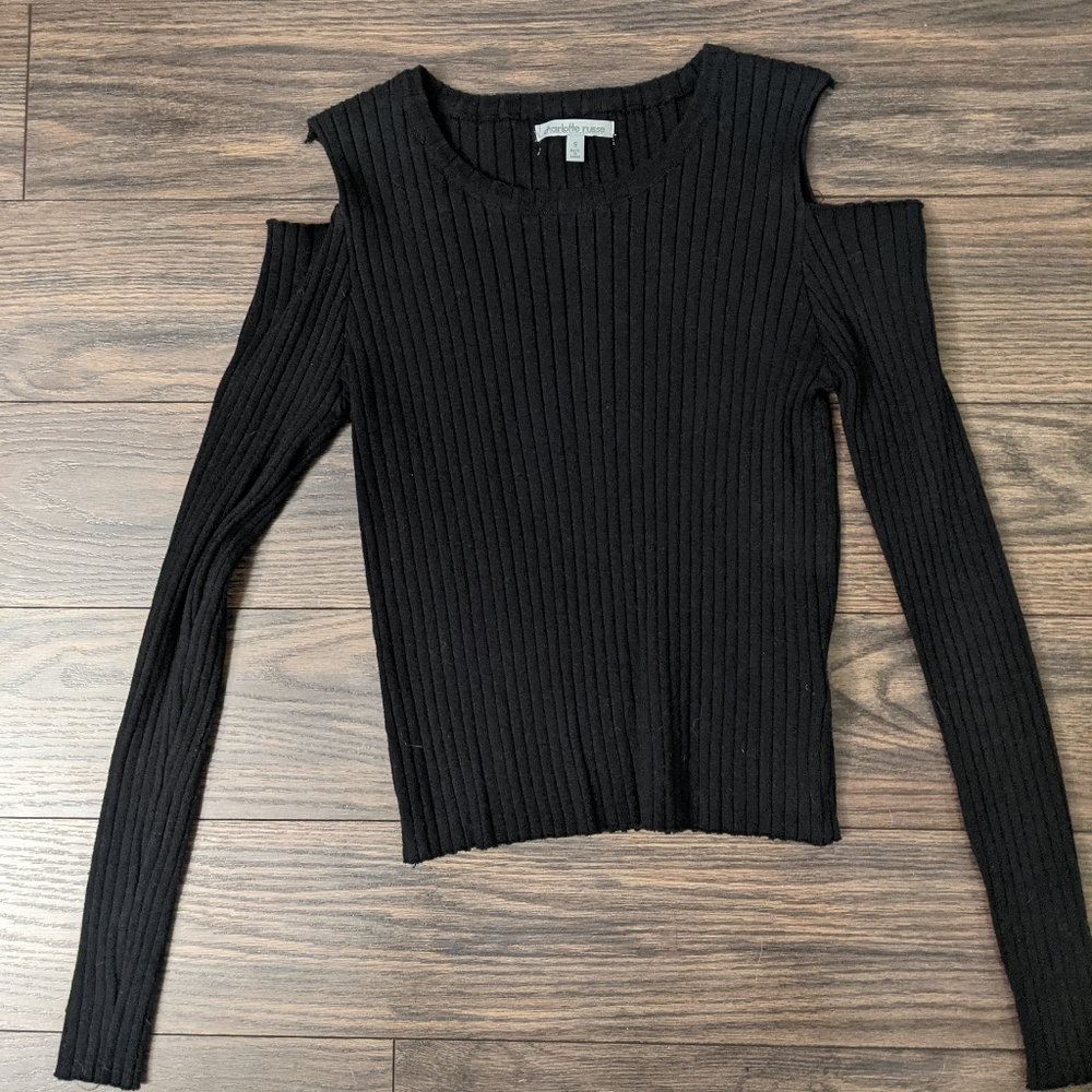 Cold shoulder black long sleeve top